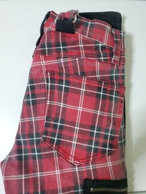 Hot Topic Red Black Plaid Skinny Jeans
